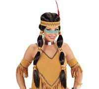 Widmann Peluca wdm93332 Indiana – negra pelo sintético largo, trenzas, banda y plumas, talla única