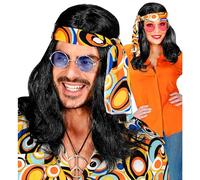 W WIDMANN MILANO Party Fashion - Peluca de los años 70 con diadema, pelo largo, peluca retro para disfraces hippies y de discoteca