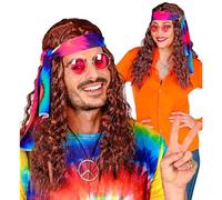 W WIDMANN MILANO Party Fashion - Peluca hippie con diadema batik, pelo sintético rizado, flower power, reggae, carnaval
