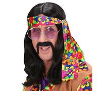 W WIDMANN MILANO Party Fashion - Peluca Hippie Dude, con diadema de colores, peluca de pelo largo, flower power