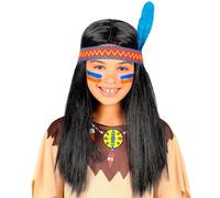 W WIDMANN MILANO Party Fashion - peluca INDIO con cinta para cabeza y pluma para niño, Multicolor, wdm46932