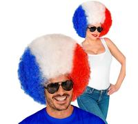 W WIDMANN MILANO Party Fashion - Peluca rizada de Francia | Azul, blanco y rojo para el Mundial, la Eurocopa, las retransmisiones públicas y las fiestas temáticas de fútbol