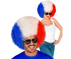 W WIDMANN MILANO Party Fashion - Peluca rizada de Francia | Azul, blanco y rojo para el Mundial, la Eurocopa, las retransmisiones públicas y las fiestas temáticas de fútbol