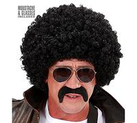 W WIDMANN MILANO Party Fashion - S7601 - Peluca de agente secreto, negra, con bigote y gafas de sol, peluca rizada, carnaval, fiesta temática
