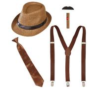 W WIDMANN MILANO Party Fashion - Set accesorios Gánster años 20 | Conjunto de 5 piezas con sombrero, corbata, tirantes, bigote y puro de juguete - para Carnaval y fiestas temáticas
