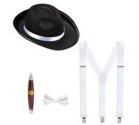 W WIDMANN MILANO Party Fashion - Set accesorios Gánster años 20 | Set de 4 piezas con sombrero, tirantes, pajarita y puro de juguete: accesorio de disfraz para Carnaval y fiestas temáticas