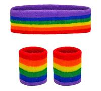 W WIDMANN MILANO Party Fashion - Set de 3 bandas para el sudor, con cinta para la frente y 2 muñequeras, accesorios deportivos, para chándal de los años 80