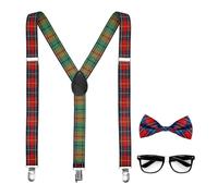 W WIDMANN MILANO Party Fashion 68551 - Juego de disfraz Nerd, tirantes, pajarita y gafas, universitario, colegiala, carnaval, fiesta temática