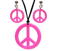 WIDMANN 53281 - Conjunto Collar Y Pendientes Hippie, Adultos Unisex, Años 60, 70, Carnaval, Fiestas Temáticas, Color Rosa
