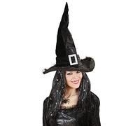 W WIDMANN MILANO Party Fashion - 5499H - Sombrero de bruja con hebilla, negro, de terciopelo, sombrero, tocado, accesorio, fiesta temática, carnaval, Halloween
