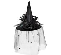 W WIDMANN MILANO Party Fashion - Sombrero de bruja para adultos, negro con tul, tocado, accesorio para disfraz, Halloween, carnaval