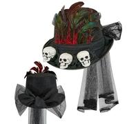 W WIDMANN MILANO Party Fashion - Sombrero de copa con calavera y velo, negro, para adultos, accesorio para disfraz de sacerdote vudú o chamán