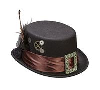 W WIDMANN MILANO Party Fashion - Sombrero de copa steampunk negro | Sombrero de fieltro con engranajes, plumas, tul y cinta con hebilla: accesorio de disfraz para Carnaval y fiestas temáticas