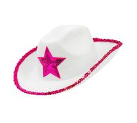 W WIDMANN MILANO Party Fashion - Sombrero de vaquera, blanco con estrella rosa, sombrero de fiesta para despedidas de soltera, festivales, disfraces