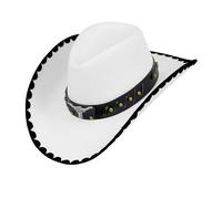 W WIDMANN MILANO Party Fashion - Sombrero de vaquero de fieltro con emblema Longhorn, blanco, sombrero western para adultos, para carnaval, despedidas de soltero y fiestas temáticas
