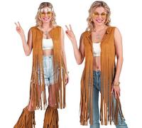 W WIDMANN MILANO Party Fashion - Traje hippie, chaleco con flecos mujer, marrón, traje de festiva