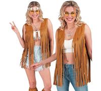 W WIDMANN MILANO Party Fashion - Traje hippie, chaleco con flecos mujer, marrón, traje de festival