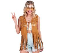 W WIDMANN MILANO Party Fashion - Traje hippie, chaleco con flecos mujer, marrón, traje de festiva