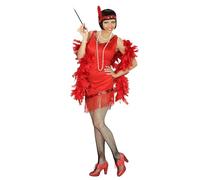 W WIDMANN MILANO Party Fashion, Vestido Charleston rojo XL, flecos brillantes, guantes y diadema incluidos, comodidad óptima, perfecto para todas las ocasiones festivas, calidad