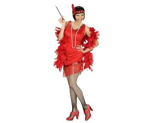 W WIDMANN MILANO Party Fashion, Vestido Charleston rojo XL, flecos brillantes, guantes y diadema incluidos, comodidad óptima, perfecto para todas las ocasiones festivas, calidad