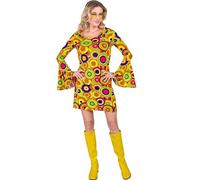 W WIDMANN MILANO Party Fashion - Vestido de los años 70 para mujer, estampado circular, con mangas acampanadas, disfraz para carnaval, festival, fiesta temática