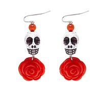 Widmann 03506 - Par De Pendientes Con Calavera Y Rosa, Mujer Adulta, Dia De Los Muertos, Esqueletos, Halloween, Carnaval, Color Blanco-Rojo