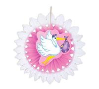 W WIDMANN Rosa Stork Flag Paper Fan Prop Party Fancy Dress 50 cm Accessory