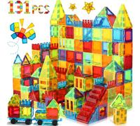 W WISE BLOCK Bloques de Construcción Magnéticos 131 Piezas con 2 Coches, Stem Juguetes construcciones magneticas para 3 4 5 6 7 8 años niño niña