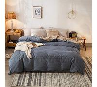 W&X Super Soft Reversible Juego De Funda Nórdica con Cierre,Lavado Algodón Raya Funda De Edredón,Estilo Simple Respirable Sostenible Funda Nórdica Juego De Ropa De Cama-F 220x240cm(87x94inch)