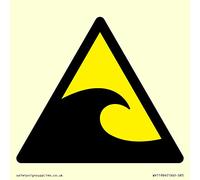 W056 - Señal de advertencia para zona de peligro de tsunami, 85 x 85 mm, S85