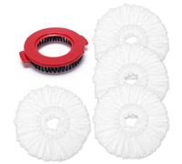 Wa.IE Jiemi Paquete de 4 cabezales de repuesto para fregona blanca con 1 cepillo giratorio, cabezales de microfibra de repuesto universales para fregona mágica de giro de 360°, forma redonda, tamaño