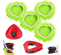 Wa.IE Jiemi Paquete de 4 cabezales de repuesto para fregona giratoria compatibles con el sistema Oceda EasyWring de 1 tanque, cabezal de repuesto de fregona giratoria de microfibra, 1 cepillo de