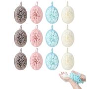 Waaqkid 12 esponjas pequeñas de lufa, tamaño de viaje, pequeñas esponjas de viaje para el cuerpo con correa elástica para la mano