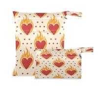 Waassud 2 bolsas húmedas y secas con diseño de llamas y corazones, organizadoras reutilizables para pañales, para traje de baño, ropa de gimnasio