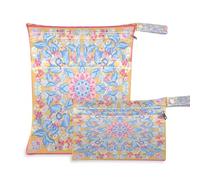 Waassud 2 bolsas húmedas y secas con diseño de mandala de hojas azules, organizadoras reutilizables, bolsas organizadoras para trajes de baño, ropa de gimnasio