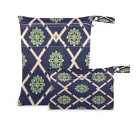 Waassud 2 bolsas húmedas y secas con diseño floral de celosía de diamante, organizadoras reutilizables para pañales, para traje de baño, ropa de gimnasio