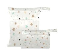 Waassud 2 bolsas húmedas y secas con estrellas color crema, organizadoras, reutilizables, bolsas organizadoras para trajes de baño, ropa de gimnasio