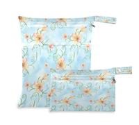 Waassud 2 bolsas húmedas y secas con flores amarillas y azules, organizadoras reutilizables para pañales, para traje de baño, ropa de gimnasio