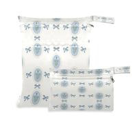 Waassud 2 bolsas húmedas y secas con lazos de flores azules, organizadoras reutilizables para pañales, bolsas organizadoras para trajes de baño, ropa de gimnasio