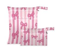 Waassud 2 bolsas húmedas y secas con lazos y rayas, organizadoras reutilizables para pañales, bolsas organizadoras para trajes de baño, ropa de gimnasio