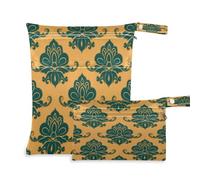 Waassud 2 bolsas húmedas y secas de damasco, medallones florales, bolsas húmedas, organizadoras reutilizables, bolsas organizadoras para trajes de baño, ropa de gimnasio
