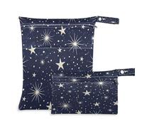 Waassud 2 bolsas húmedas y secas reutilizables con estrellas de color crema, organizadoras con 2 bolsillos con cremallera, bolsas organizadoras para traje de baño, ropa de gimnasio