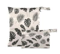 Waassud 2 bolsas húmedas y secas reutilizables con hojas negras tropicales, organizadoras con 2 bolsillos con cremallera, bolsas organizadoras para traje de baño, ropa de gimnasio