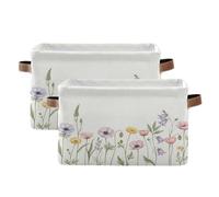 Waassud Acuarela Prado Flores Silvestres Contenedores de almacenamiento plegables de lona impermeables con asas, organizadores grandes para armario y hogar para estantes, oficina, lavandería, paquete