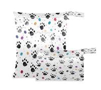 Waassud Black Paw Prints - 2 bolsas húmedas y secas reutilizables para organizar pañales con 2 bolsillos con cremallera para traje de baño, ropa de gimnasio