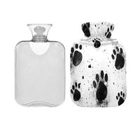 Waassud Black Paw Prints - Bolsa de agua caliente con funda suave, bolsa de agua caliente para aliviar el dolor, almohadilla térmica de agua de 2 L, para cuello y hombro, tamaño mediano