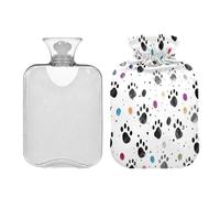 Waassud Black Paw Prints - Bolsa de agua caliente con funda suave para aliviar el dolor, 2 L, almohadilla térmica de agua para cuello y hombro, tamaño mediano