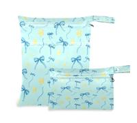 Waassud Blue Bows and Stars - Bolsa húmeda reutilizable para organizar pañales con 2 bolsillos con cremallera para traje de baño, ropa de gimnasio