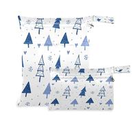 Waassud Blue Christmas Trees - Bolsa húmeda y seca reutilizable con 2 bolsillos con cremallera para traje de baño, ropa de gimnasio
