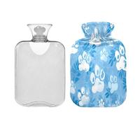 Waassud Blue Paw Prints - Bolsa de agua caliente con funda suave, bolsa de agua caliente para aliviar el dolor, almohadilla térmica de agua de 2 L, para cuello y hombro, tamaño mediano